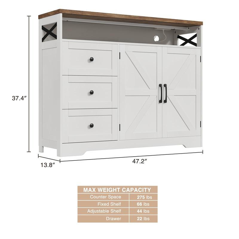 Vabches Farmhouse Buffet & Sideboard Cabinet with Storage - White Pantry Cabinet with Drawers, Wood Cupboard Hutch, Coffee Bar Station Table for Kitchen, Living Room & Dining Room
