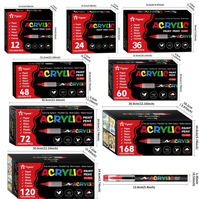 Acrylic Paint Marker Set, 12/24/36/48/60/72/120 Colors Soft Brush Tip Acrylic Paint Markers Set, Pens for Rock, Wood, Fabric, Canvas, Glass, DIY Crafts, Acrylic Painting Pen