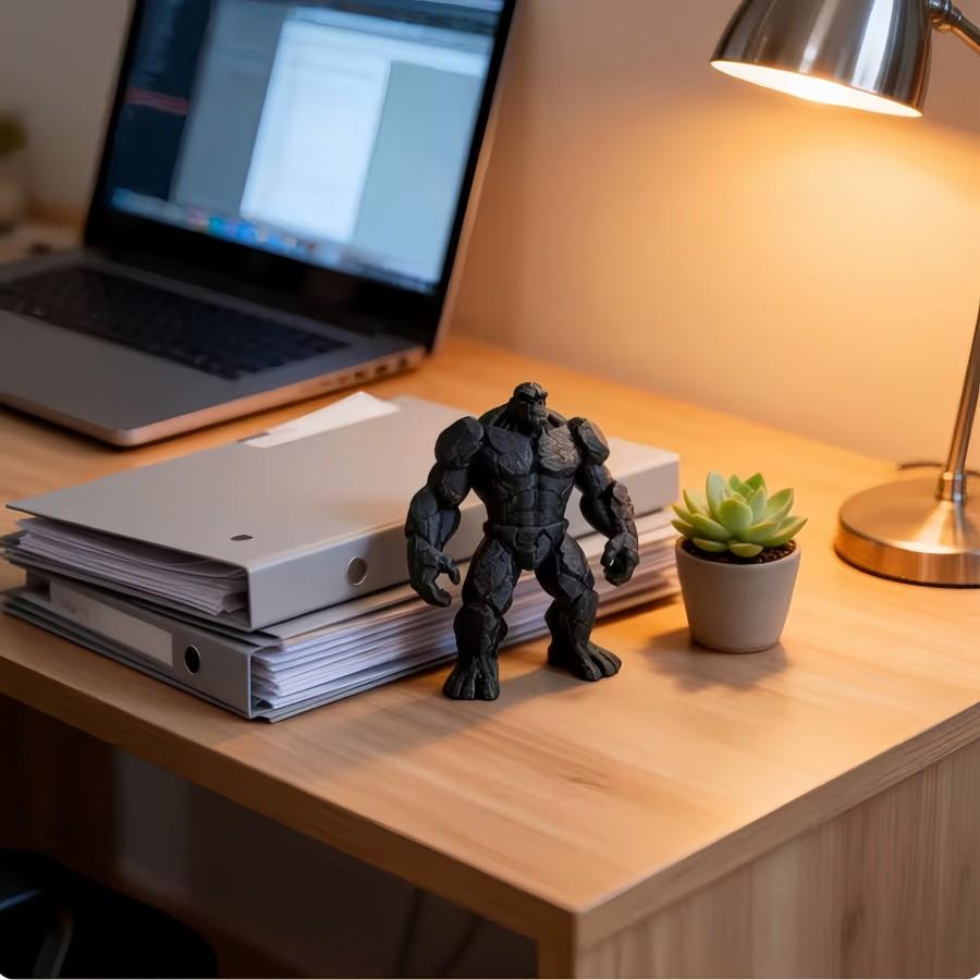 3D printed stone-textured gorilla statue, a modern minimalist decorative ornament, available in black/grey styles, perfect for home, office desk, or bookshelf accents. An ideal birthday/anniversary/party/halloween/christmas gift for gorilla enthusiasts an