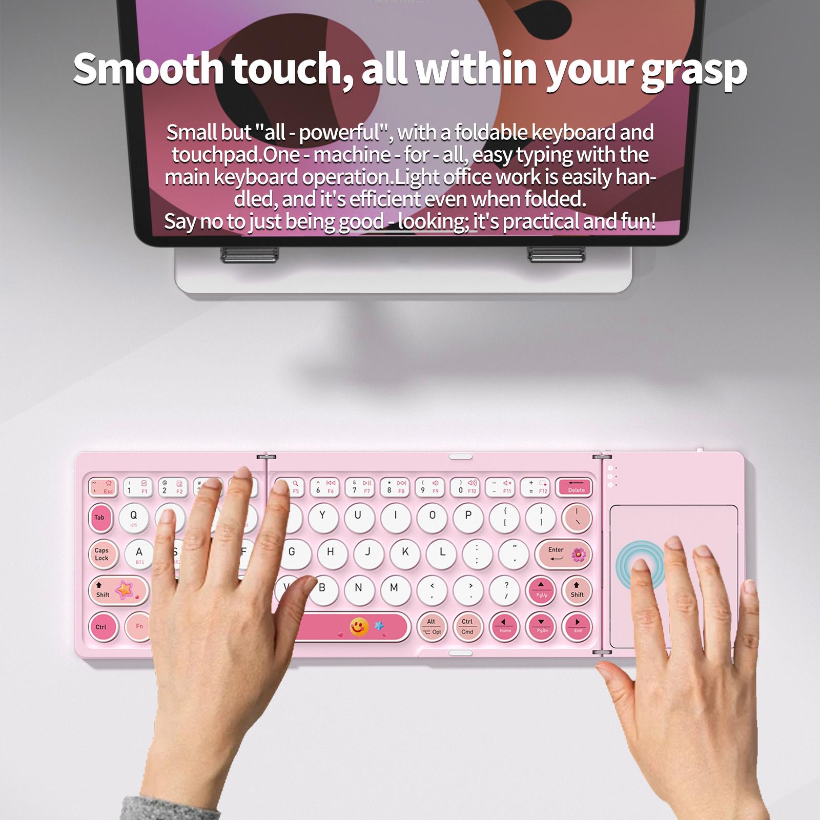 MOFii 1 Pc Z3 Pink Foldable Bluetooth Keyboard with Touchpad, Rechargeable, Cute iPad Tablet Essential for Girls, US Qwerty