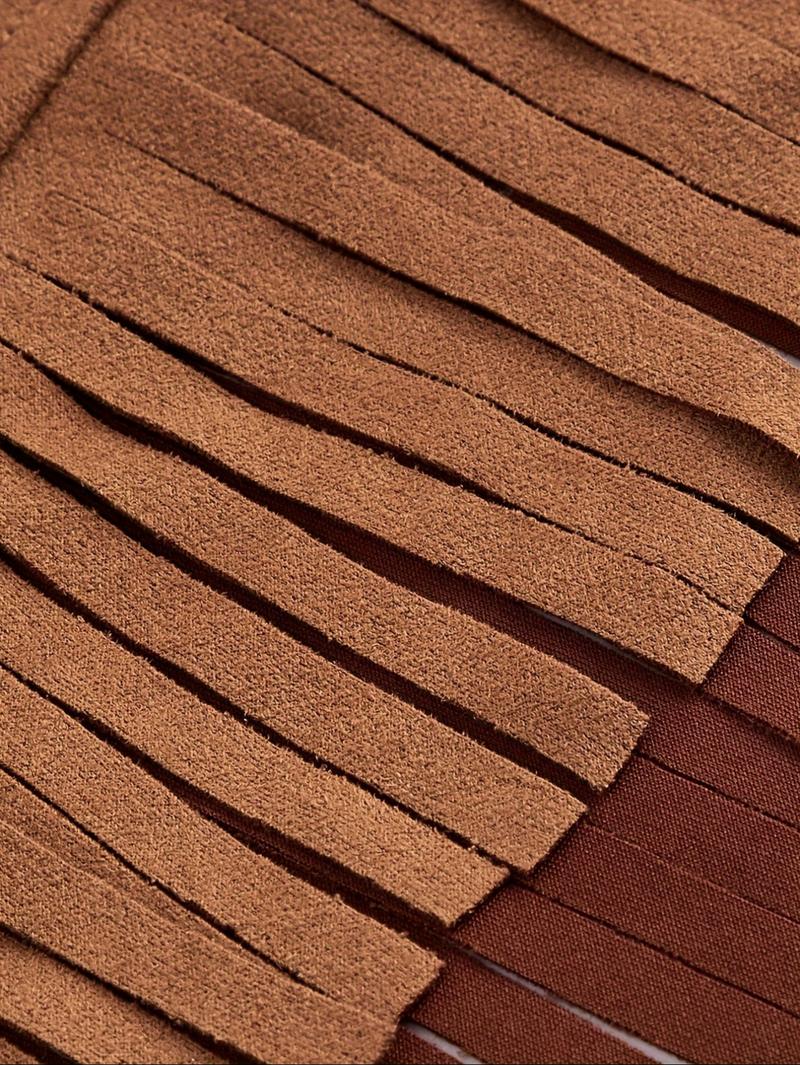 Women's Fringe Detail Denim Vest, Faux Suede Material, Button Front V Neck Sleeveless Top, Casual Spring & Fall Fashion, Casual Sleeveless Outerwear