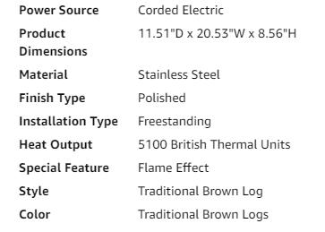 Electric Fireplace Insert Log Heater 21",750W/1500W Adjustable 5 Flame Brightness&Speed, Fireplace Insert with Realistic Ember Bed&Traditional Brown Log,Overheat Protection&Remote Control