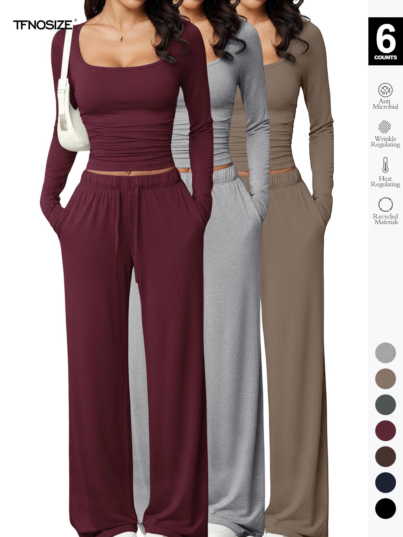 Women's Long Sleeve Square Neck Loungewear Set, Casual Loose Fit Home Wear, All Seasons Soft Comfortable Fabric, 2026 New Arrival