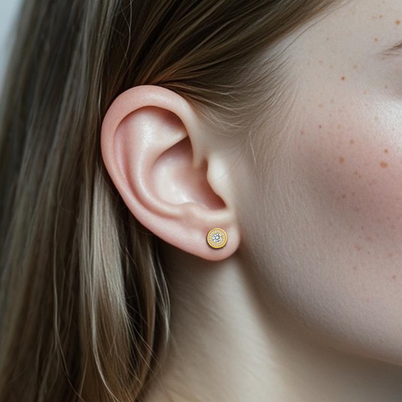 Delzzad 18k Gold-Plated Double Halo Ice Lab-Created Moissanite Stud Earrings Moissanite Jewelry Perfect Birthday Mother’s Day Christmas Gift for Men Women