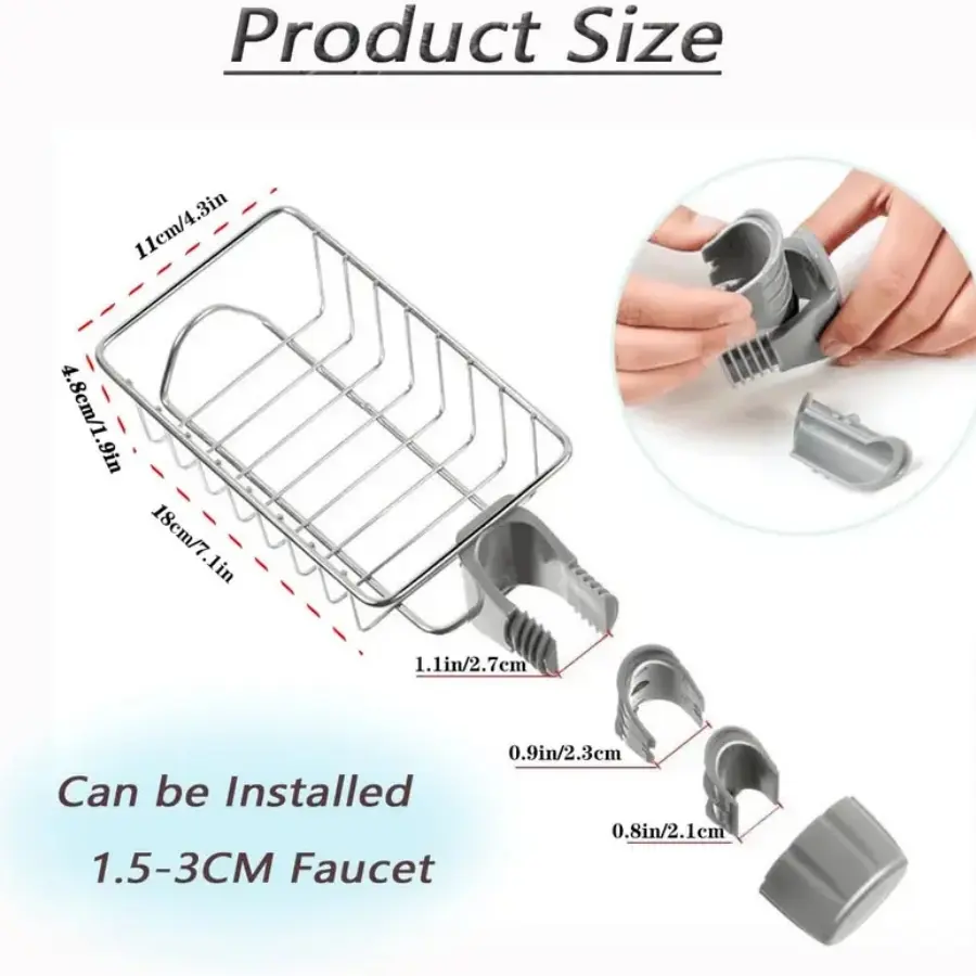 Three-In-One Kitchen Faucet Organizer, Sponge Holder, Dish Brush Rack, Soap Dispenser, Stainless Steel Compact Multi-Functional Storage Sink Box, Durable Storage Rack