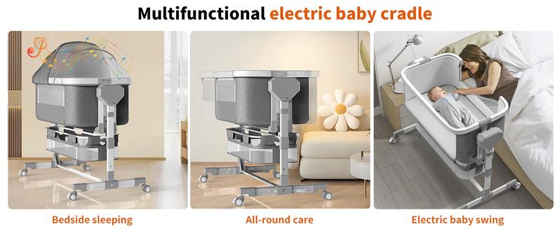 Rocking Bassinet for Baby, Electric Baby Bassinet Automatic 5 Rocking Motion Bassinet Bedside Sleeper for Newborn,  Auto Rolling Baby Cradle 6 Height Adjustable with 4 Lullabies