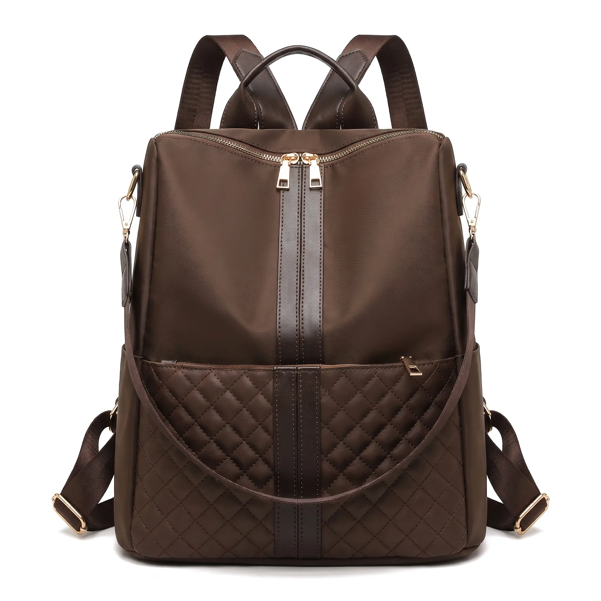 Women's Chic Medium-Size Anti-Theft Urban Backpack - Full Zip, Wear-Resistant PU Exterior, Structured Form, Daily Use for Commute & School (Beige, Black, Brown), Chic Look