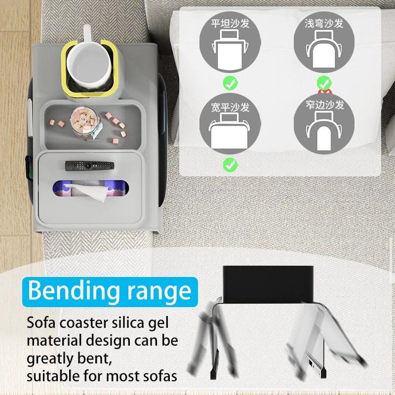 Universal Multifunctional Sofa Armrest Organizer, Silicone Side Pockets & Tray, Remote Control, Phone Storage, Suitable for Living Room and Bedroom