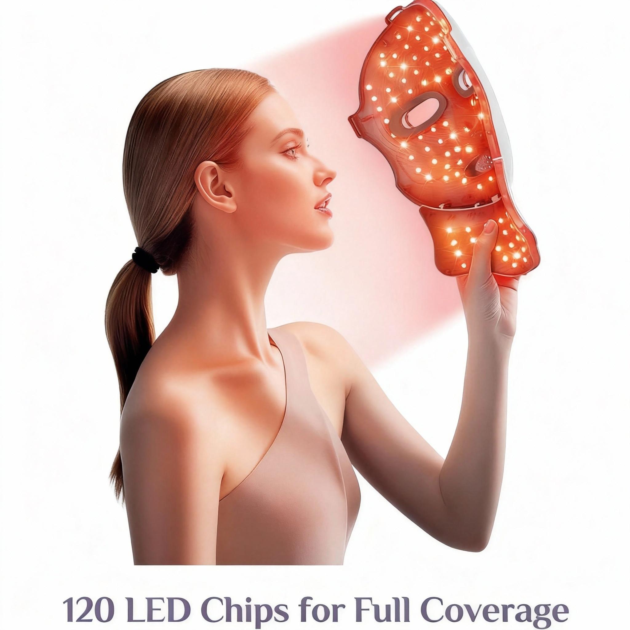 7-Color LED Facial & Neck Mask - LED Face Mask, Red Light Mask, Cordless Rechargeable, Ergonomic & Portable Skincare Kit for Home, Travel, Yoga, Daily Personal Care, Ideal Gift