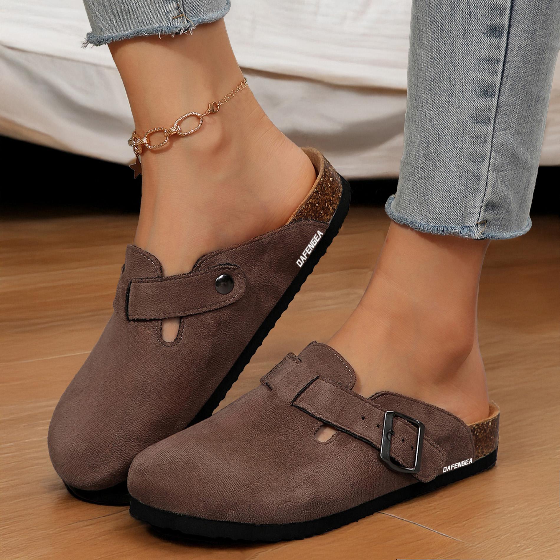 Women's Slippers Arch Support Clog Slippers Slip-on Potato Shoes Footbed Suede Cork Clogs and Mules Potato Shoes Springfresh