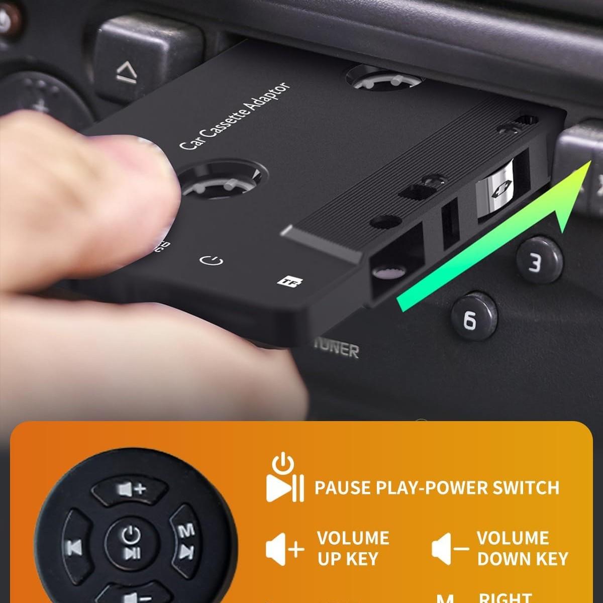 Car Audio Bluetooth 5.1 Compact Cassette Receiver, Cassette Bluetooth Adapter for Car Tape Player, Wireless Streaming Cassette Aux Adapter with Hands-Free Calling, Compatibility with Smartphones, Tablets, MP3, TF Card, Stable Connectivity