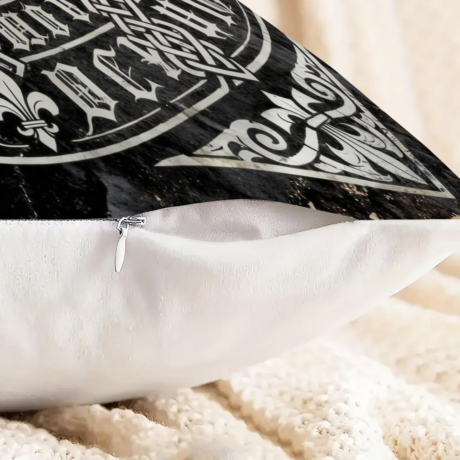 1 Pack Gothic Vintage Print Throw Pillow, Celtic Knot & Fleur-de-lis Decorative Accent Cushion, HD Digital Print Zippered Pillow Cover, Non-Fade Washable, 18×18 Inch Home Decor Pillow for Sofa, Bed, Chair