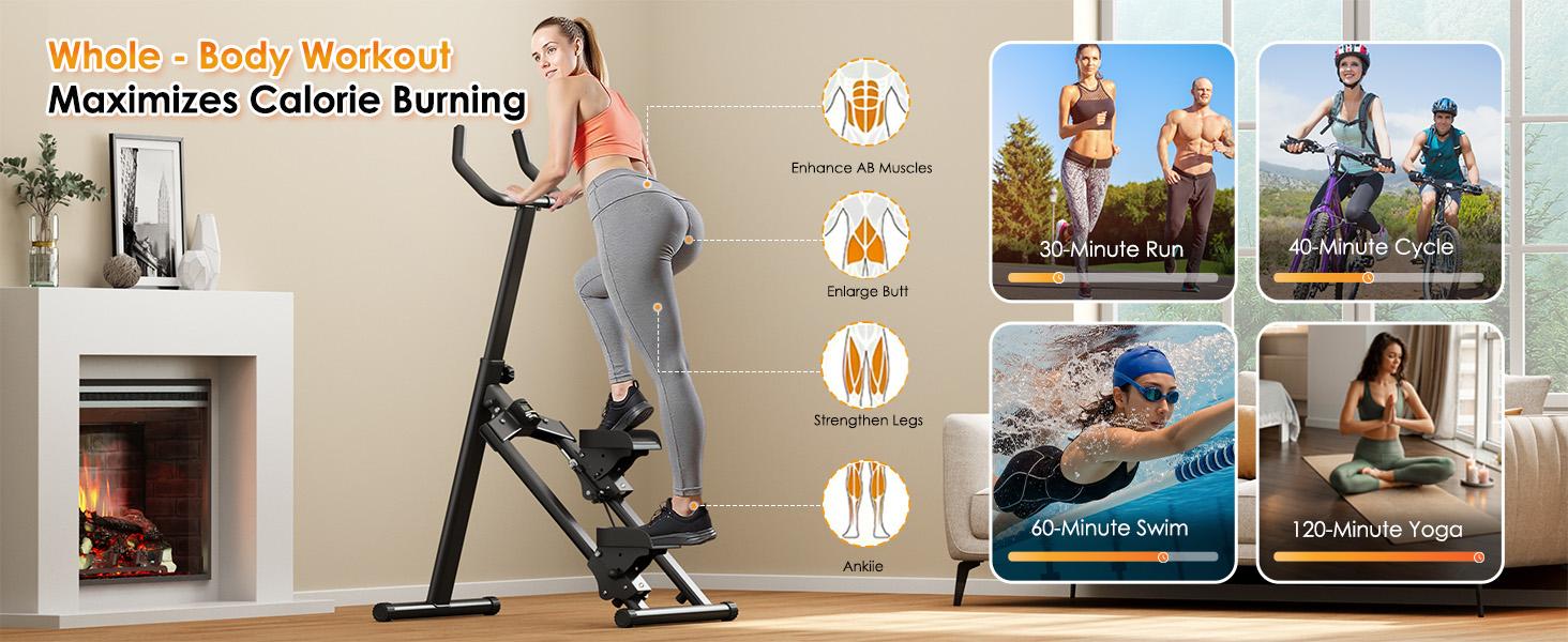 Stair climber,home gym equipment， foldable for easy storage, with 6 - level adjustable handlebars, and a display for time, count, calories and frequency, made of thickened and reinforced steel pipes. gift Multifunctional Workout Station