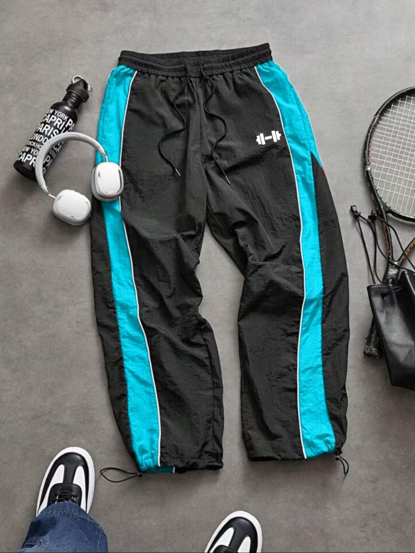 Men's Fashion Casual Striped Sport Pants, Nylon Fabric, Unique Print, Waist Drawstring, Ankle Elastic Adjustable, Perfect for Daily Wear, Athleisure Pants