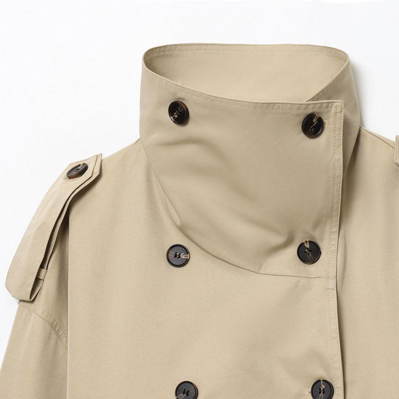 Women's Windbreaker Beige Cropped Trench Coat Double Breasted Jacket with Belted Waist Shoulder Casual Women's Layered Outerwear Female Coat Winter ﻿