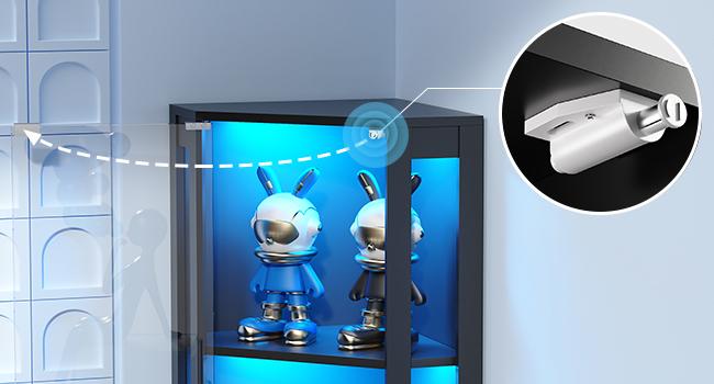 BROTTAR 65" Corner Glass Display Cabinet with LED Lights, 4-Tier Showcase Display Case with Glass Doors & Human Body Sensor for Collectibles, Toys, Liquor, Black/White BROTTAR 65" Corner Glass Display Cabinet with LED Lights, 4-Tier Showcase Display Case with Glass Doors & Human Body Sensor for Collectibles, Toys, Liquor, Black/White