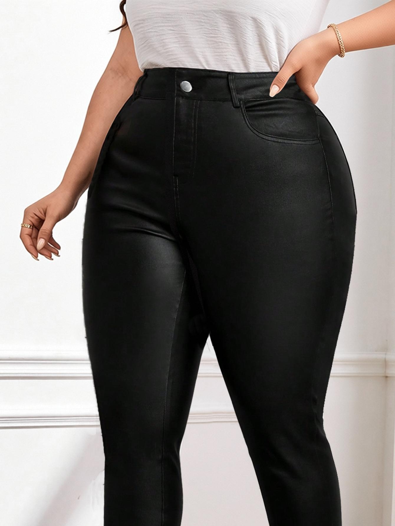 Plus Size Coated Tight-Fitting Pants, Comfortable High Waist Leggings, Stylish Women's Casual Wear, Perfect for Daily Use, Skinny