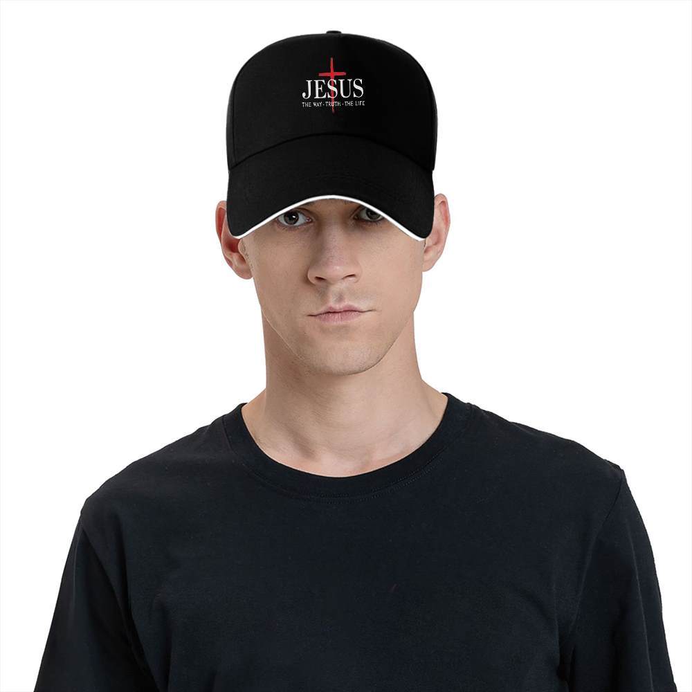 Christian Polyester Baseball Cap - Faith-Based Graphic Cross Print, "Jesus is the Way, the Truth, the Life" Slogan, Lightweight Machine-Washable Fashion Accessory, Christians, Machine Wash, Christian Faith-Themed Graphic Hats