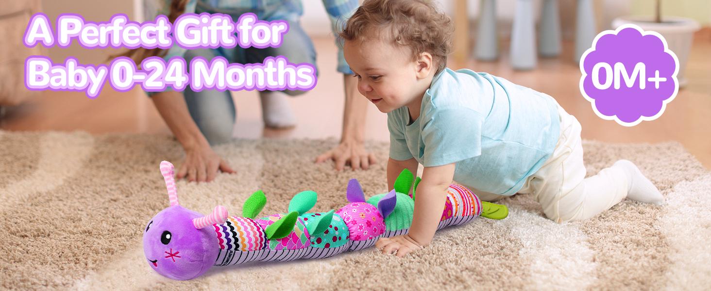 Newborn Baby Girl Gift Toys ,Infant Tummy Time Toys,Musical Stuffed Animal with Multi-Sensory Crinkle, Rattle and Textures,Baby Boy Girl Gifts,Purple ,White Caterpillar