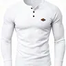 Men's long-sleeved casual waffle knit T-shirt, quick-drying shoulder slice Henley shirt, spring and autumn slim-fitting pullover, a must-have for a comfortable and well-fitting men's wardrobe