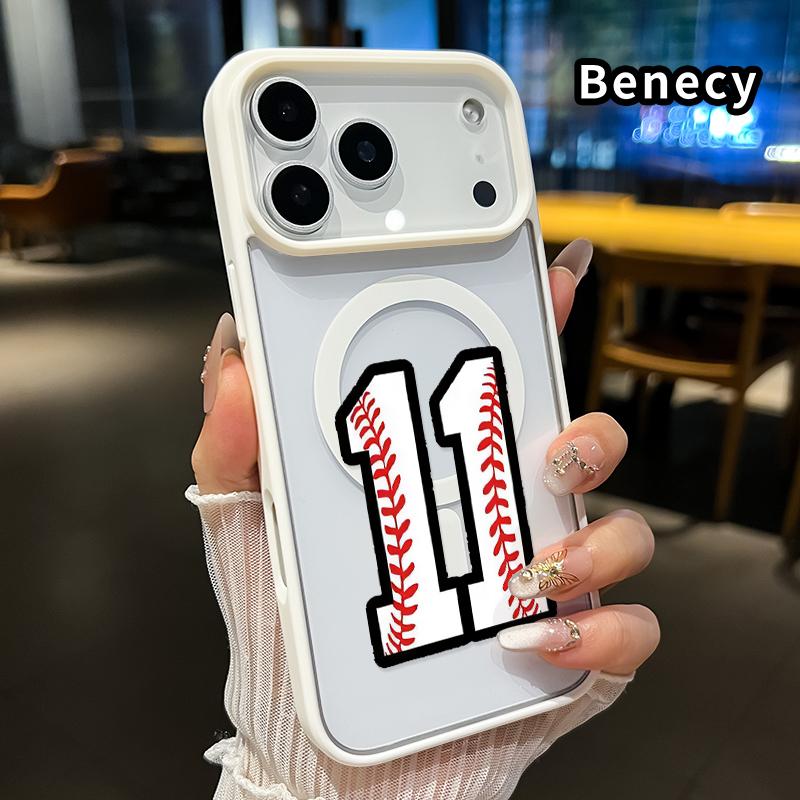 Baseball - Number Eleven Pattern Magnetic Phone Case for iPhone 17 16  Pro Max Plus 15 14 13 12 11 Air E  Non-Yellowing Shockproof Soft Silicone Transparent Acrylic Supports Wireless Charging Cover