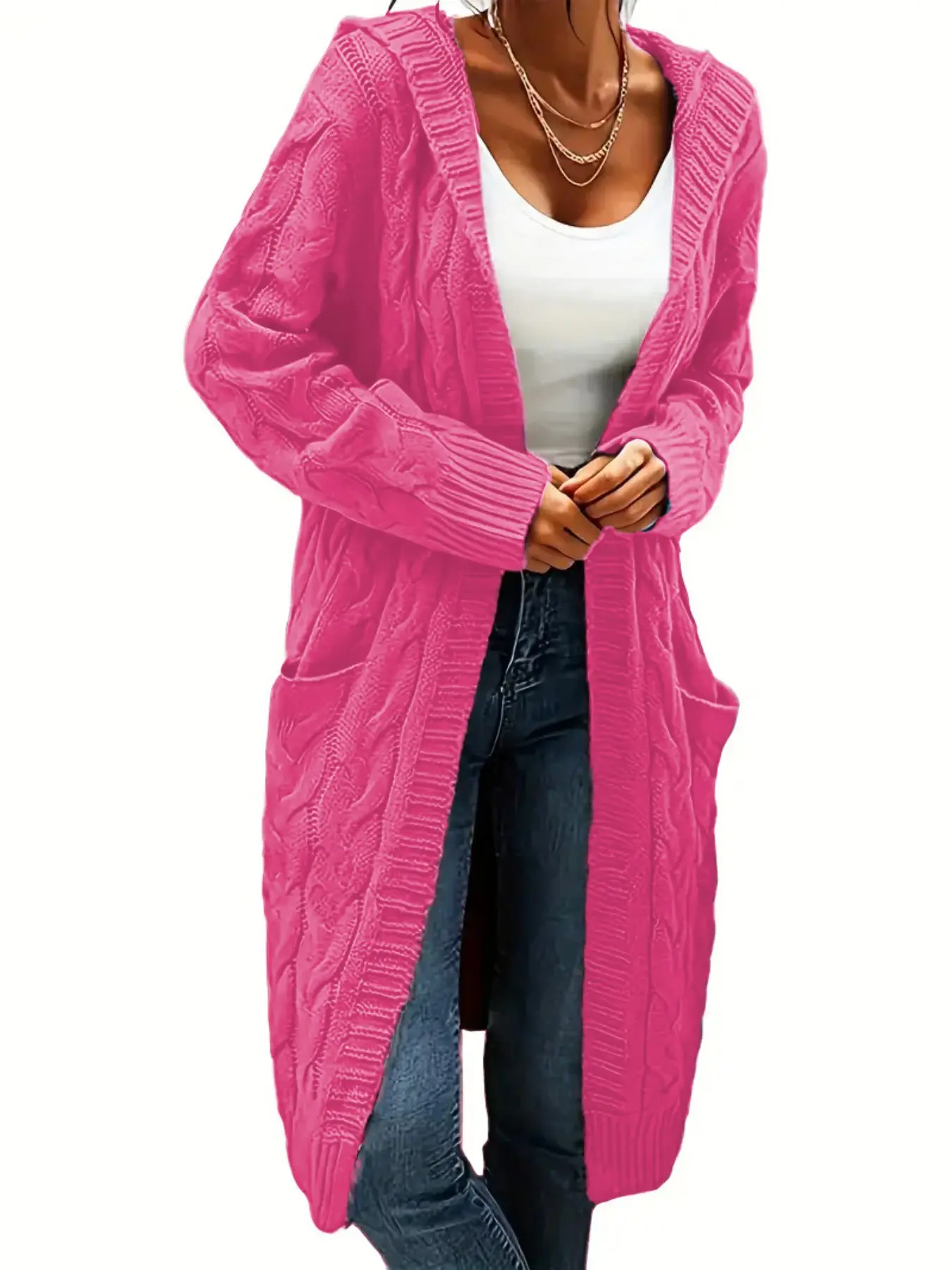 Women's Oversized Y2K Long Sleeve Cardigan, Simple Yet Chic Design, Hooded Knit Cardigan Open Front Long Sleeve Sweater Cardigan with Pockets, Perfect for Casual Wear, Comfortable & Stylish