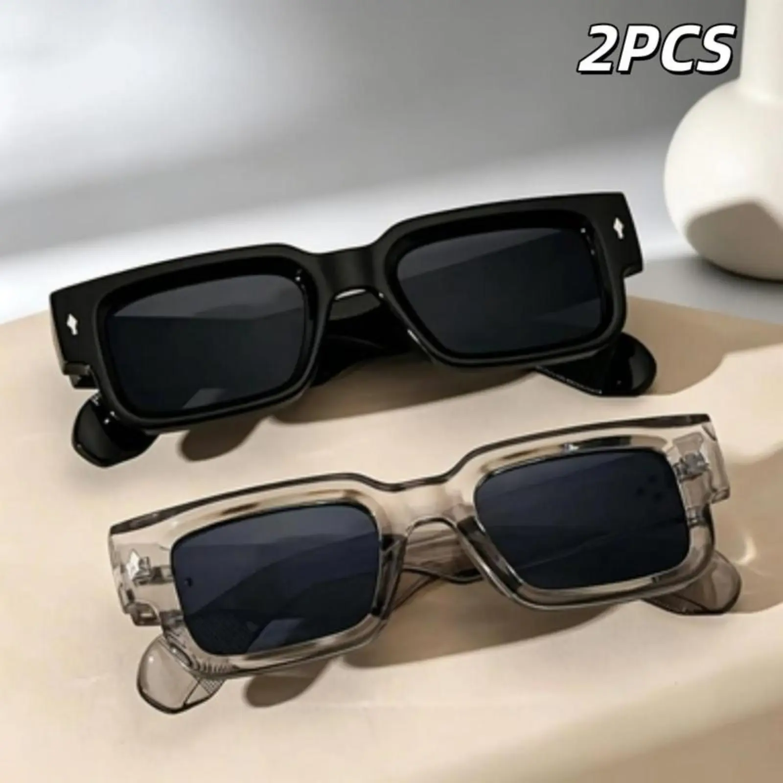 Unisex 2-Pack 2026 Y2K Retro Square Sunglasses - Skin-Friendly Nose Pads, Shatterproof HD Lenses, Oversized Frame, UV400 Protection, Trendy Beach Eyewear, Beach-Ready Style, Fashionable Touch, Summer Streetwear Accessories (90s Vintage)