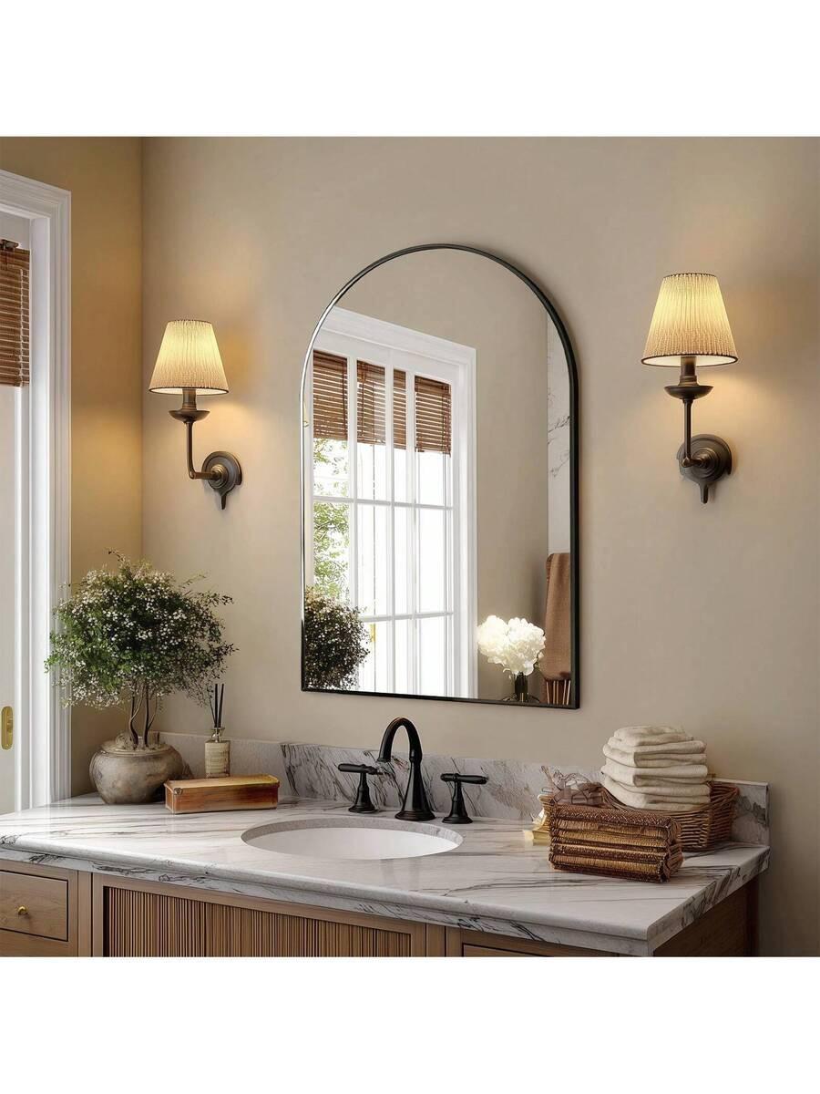 Arched Wall Mirror 30x20 Inch - Rust-Proof Metal Frame, Anti-Fog & Shatterproof For Bathroom Vanity, Bedroom, Entryway(Modern Luxury Gold/Black)