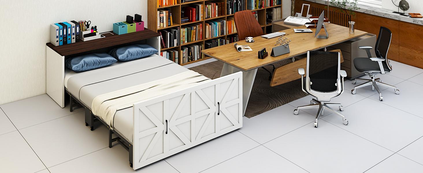 Lilypelle 2-in-1 Murphy Cabinet Bed – Farmhouse Hideaway Foldable Platform Bed for Guest Room, Bedroom, or Home Office, Up to 650 Lbs Lilypelle 2-in-1 Murphy Cabinet Bed – Farmhouse Hideaway Foldable Platform Bed for Guest Room, Bedroom, or Home Office, Up to 650 Lbs