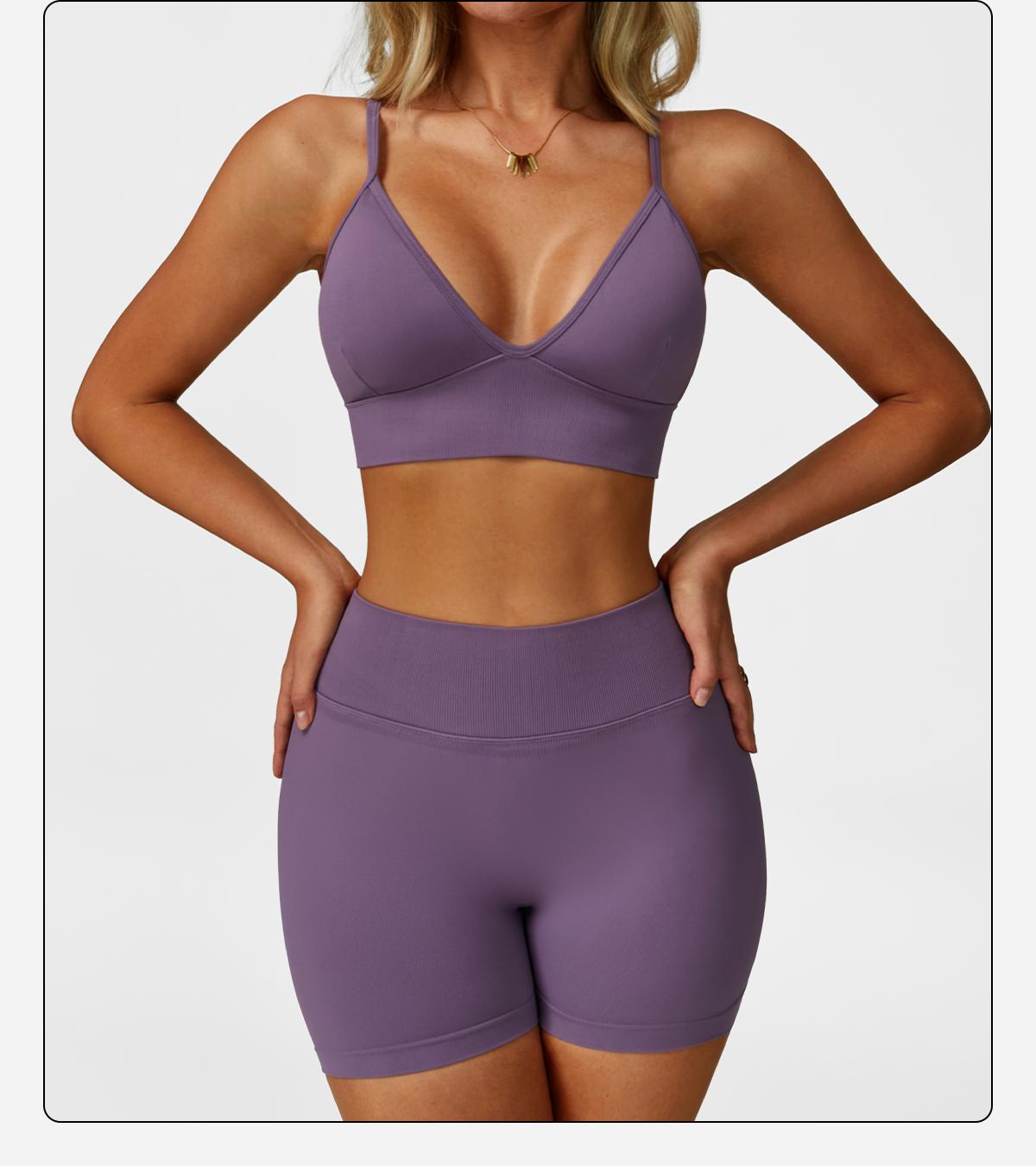 Women's 2 Piece Seamless Yoga Workout Set High Waisted Shorts Sports Bra for Exercise Athletic Breathable Lightweight Compression Activewear Pilates Gym Outfit with Hollow Square Back and Curved Rear Hip SpringStatements