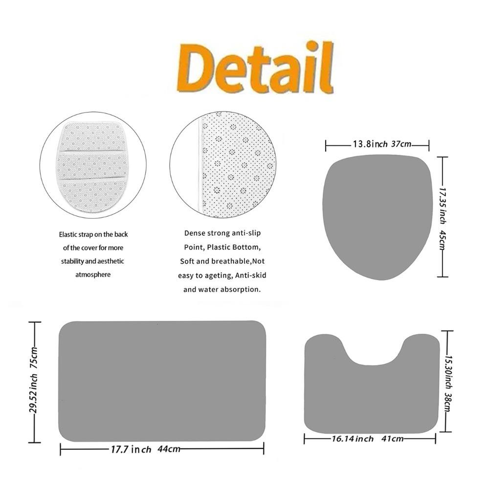 Grey White Marble 3 Piece Bathroom Rug Set Includes Bath Rug, Contour Mat and Toilet Lid Cover, Machine Washable, Super Soft Microfiber & Non Slip Bath Rugs with Rubber Backing