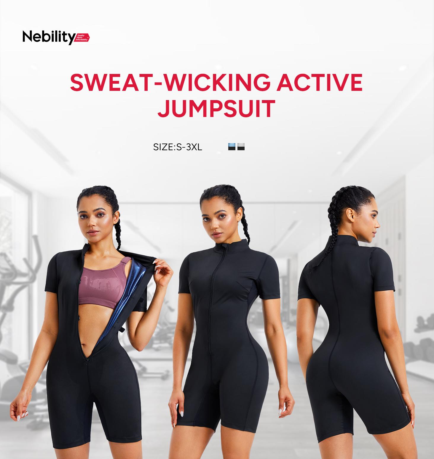 Nebility Sauna Suit for Women Sweat Vest Waist Trainer 3 in 1 Full Body Shaper Workout Jumpsuit Sauna Wear Sports Slim Fit Athletic Training Apparel Gym Clothes Sauna Suit Set Gym Top Sports Slim Fit Sportswear Top