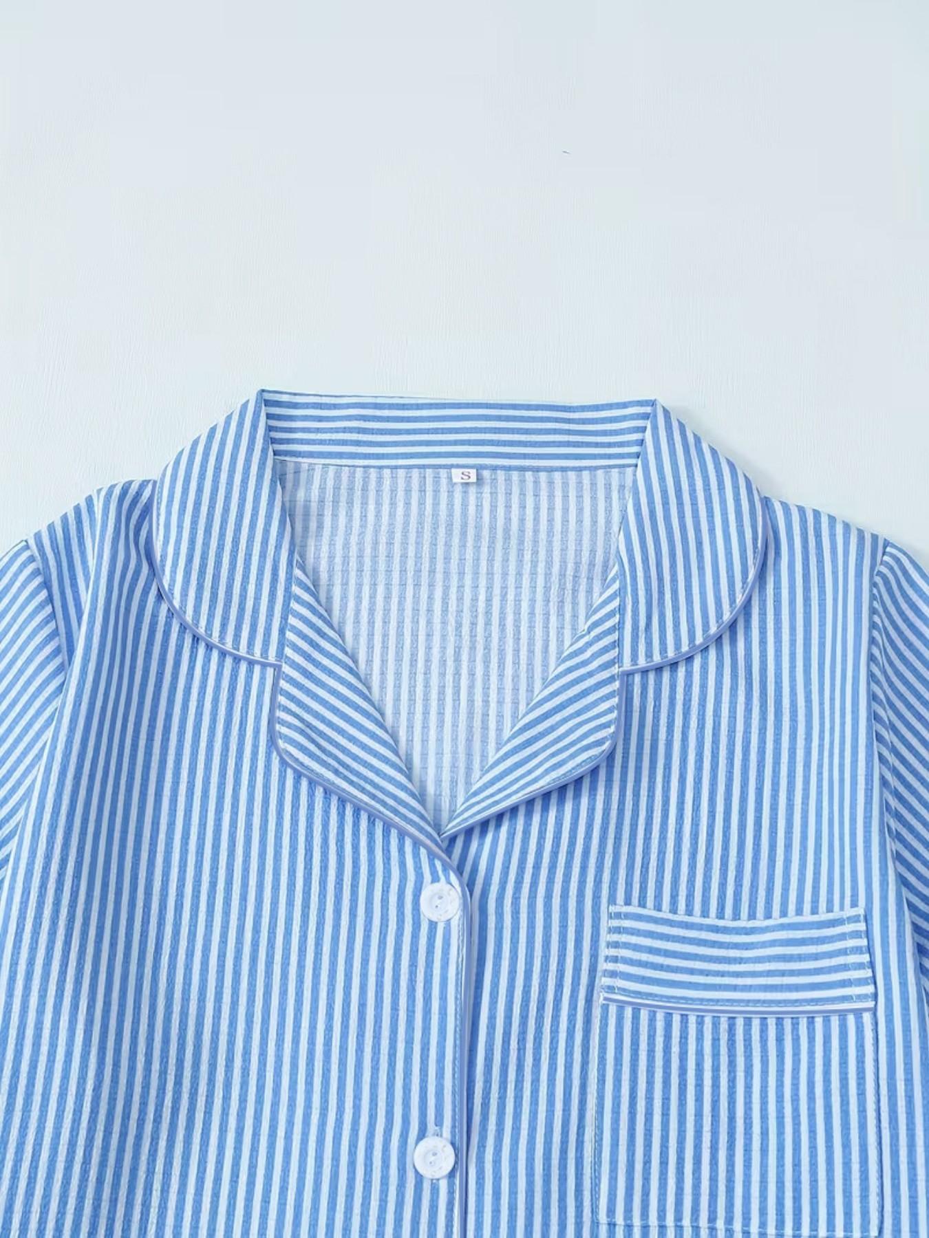 Women's Button-Down Short Sleeve Collared Pajama Set, Gingham Print, Contrast Trim, Loose Fit, Breathable Spring Summer Home Wear