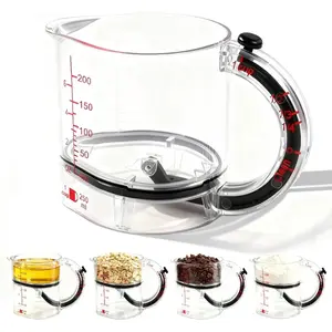 4-in-1 Adjustable Measuring Cup, All in One Multi-Functional Measuring Cups with Adjustable Base & Scraper for Wet Dry Sticky Ingredients, Space-Saving Easy to Clean No Waste Design