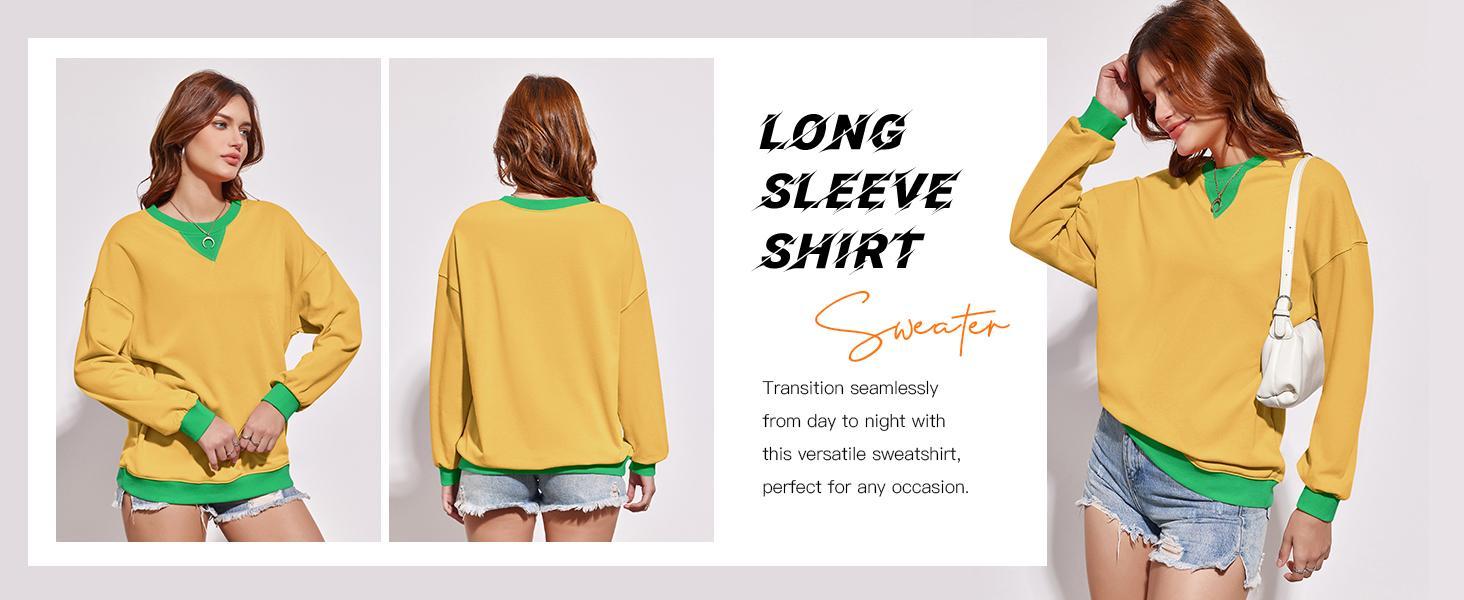 【Up To 3XL】Imily Bela Womens Striped Oversized Sweatshirt Color Block Crew Neck Long Sleeve Shirt Casual Loose Pullover Top Y2K Clothes back to school