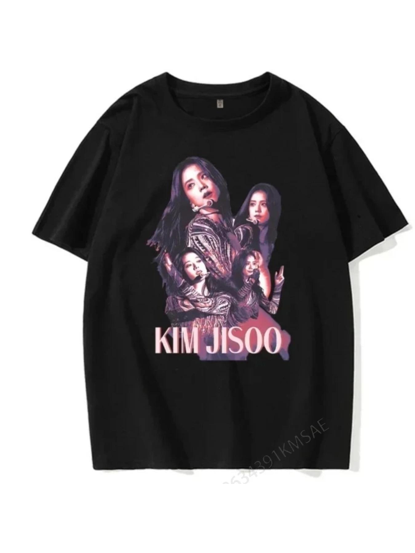 Black and Pink Jisoo Picture Printing Comfortable and Breathable Summer Fashion Casual T-shirt  Kpop Star Printed T-shirt