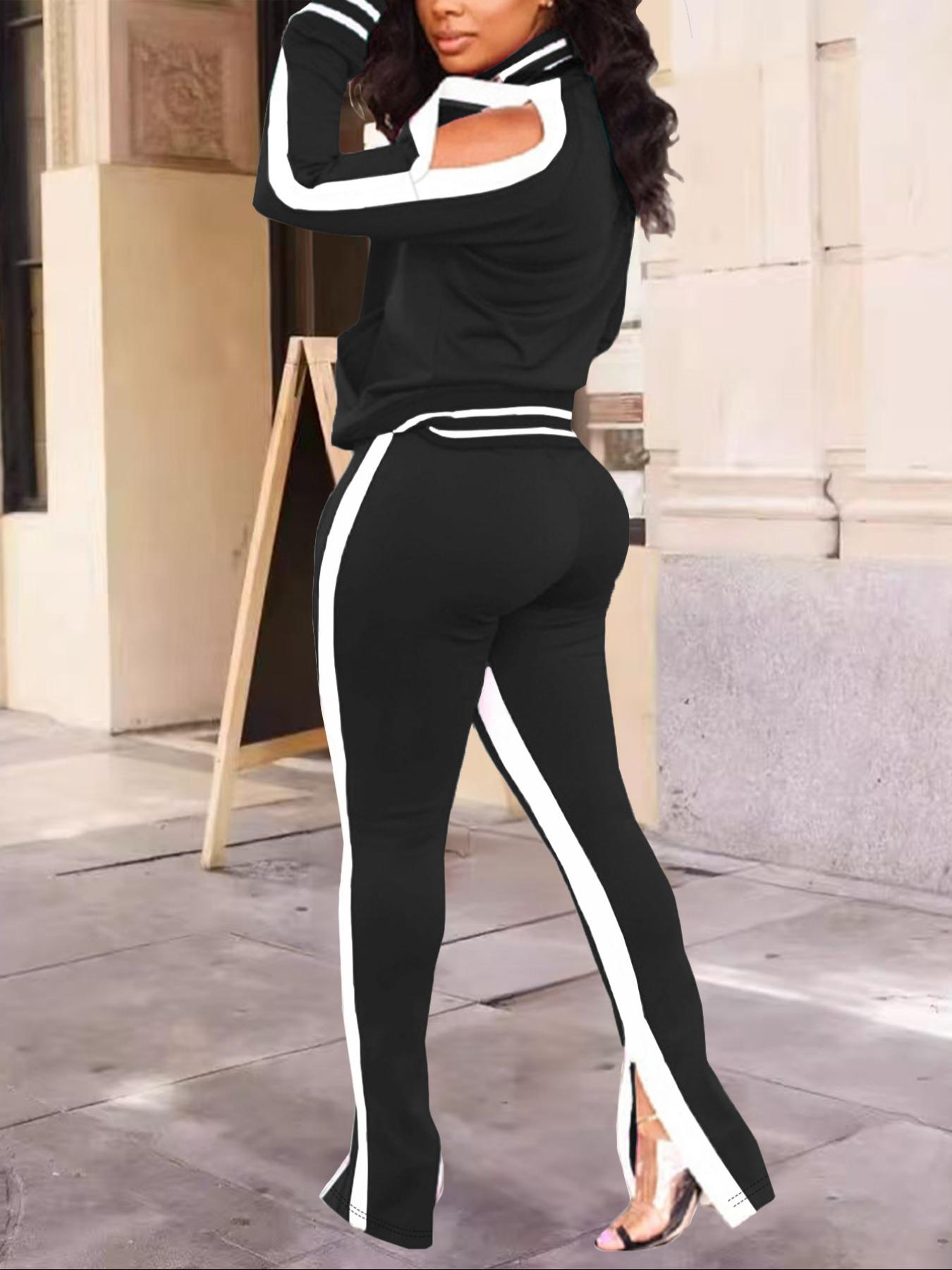 Women's Autumn Winter 2-Piece Set, Striped Bright Color, Casual Entertainment Party Wear, Stylish Ladies Clothing Collection, Clothing Sets