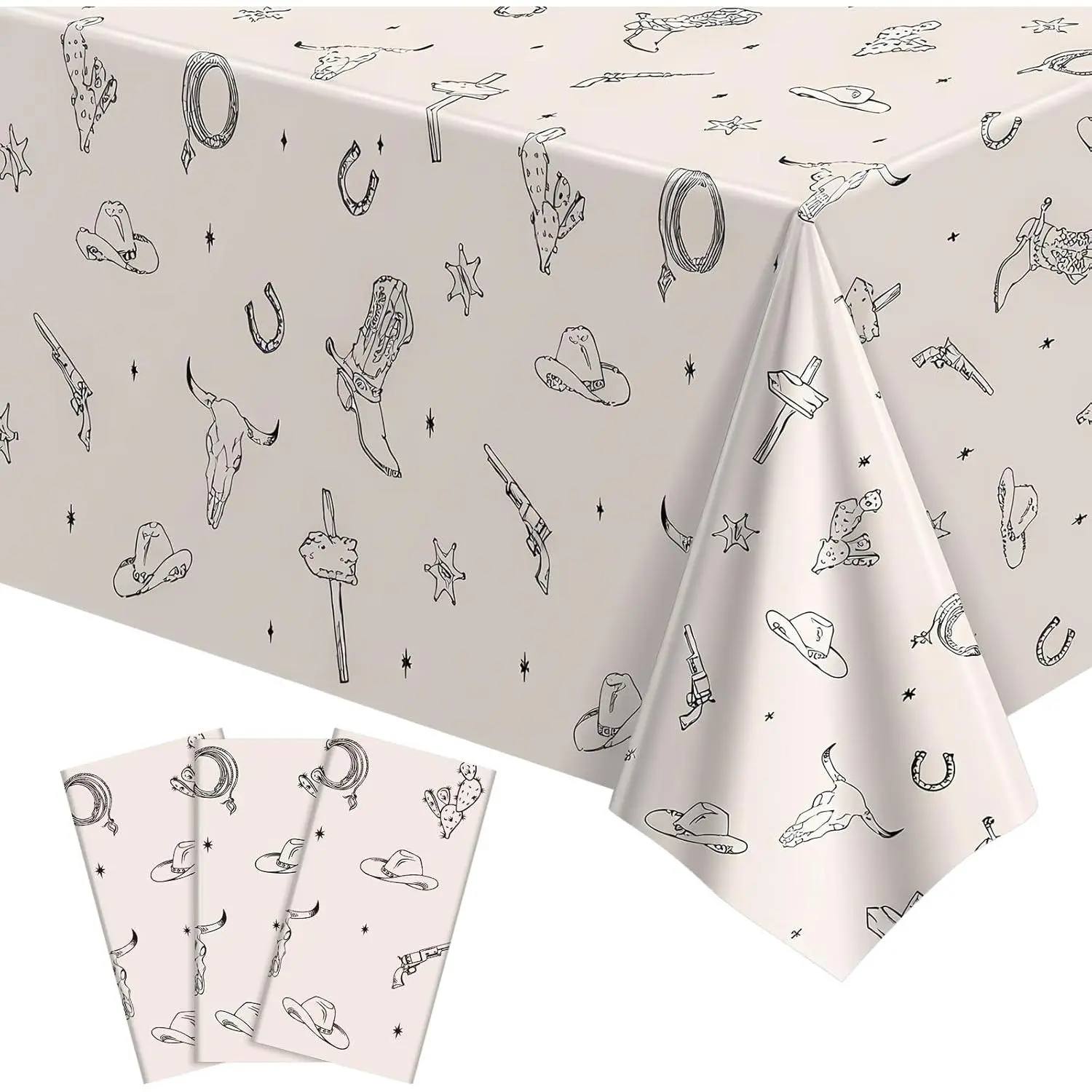 3 Pack Western Cowboy Party Decorations Tablecloth, Rodeo Table Covers