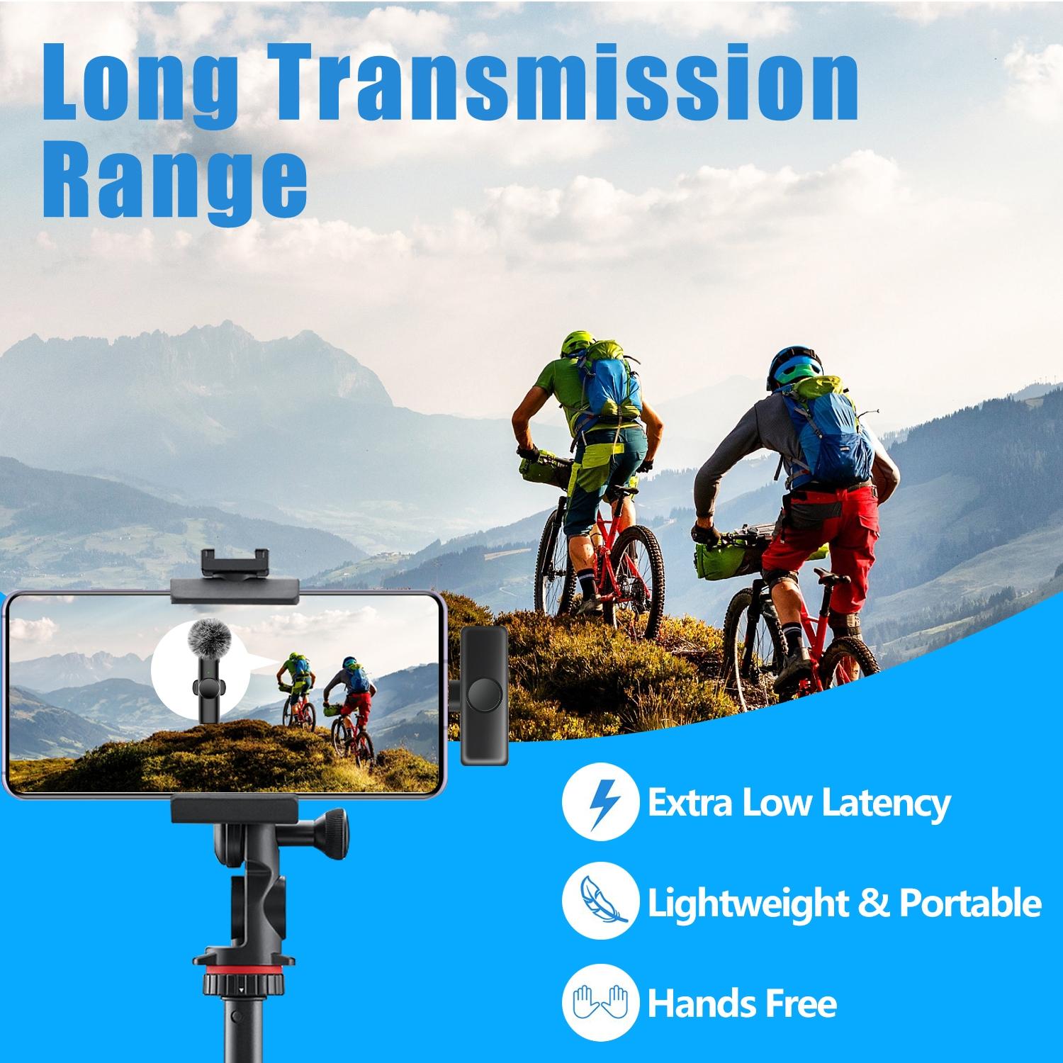 Wireless Lavalier Microphone with Noise Reduction Cover Plug-Play Professional Noise Reduction Recording Clip Mic Plug-Play for Video Recording Interview Podcast Wireless Mic for PC, IOS, Andriod, Record Vlogs, Live Stream, Receiver