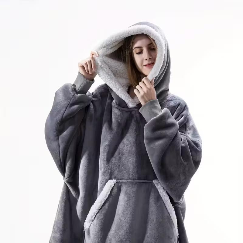 Unisex Wearable Blanket Hoodie, Super Soft Warm Fleece, Large Pocket, Plus Size Adult Casual Homeewear, Winter Comfort