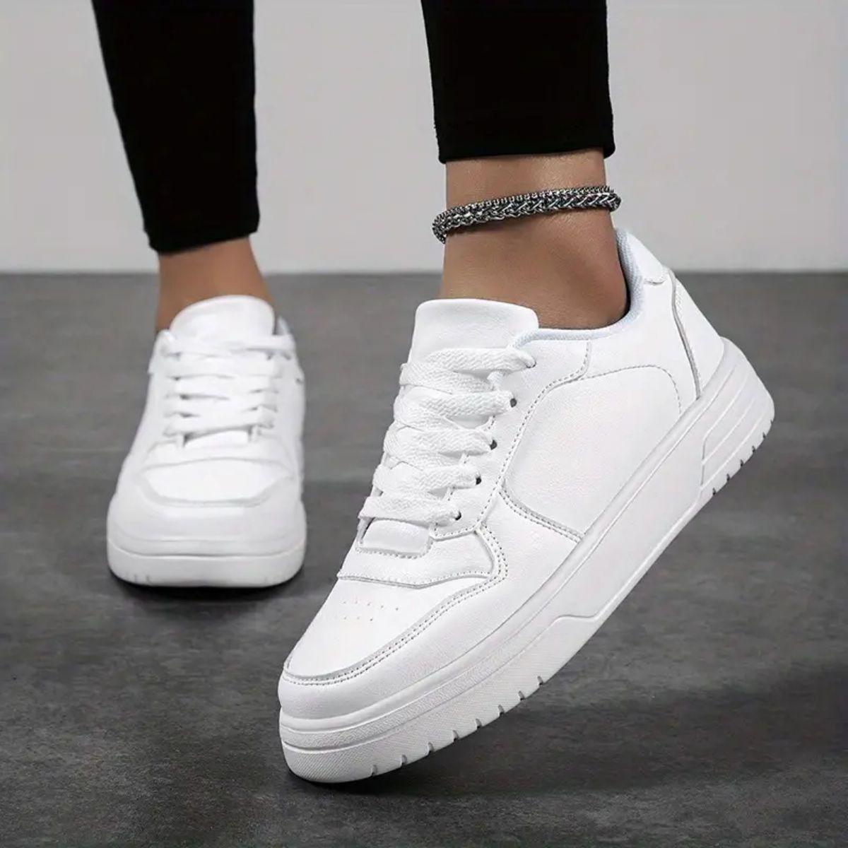 Couple Lightweight Durable Sports Shoes Trainer, Full PU Leather, Low Top Soft Sole, Outdoor Walking Shoes, Sizes 35-45, Comfortable Casual