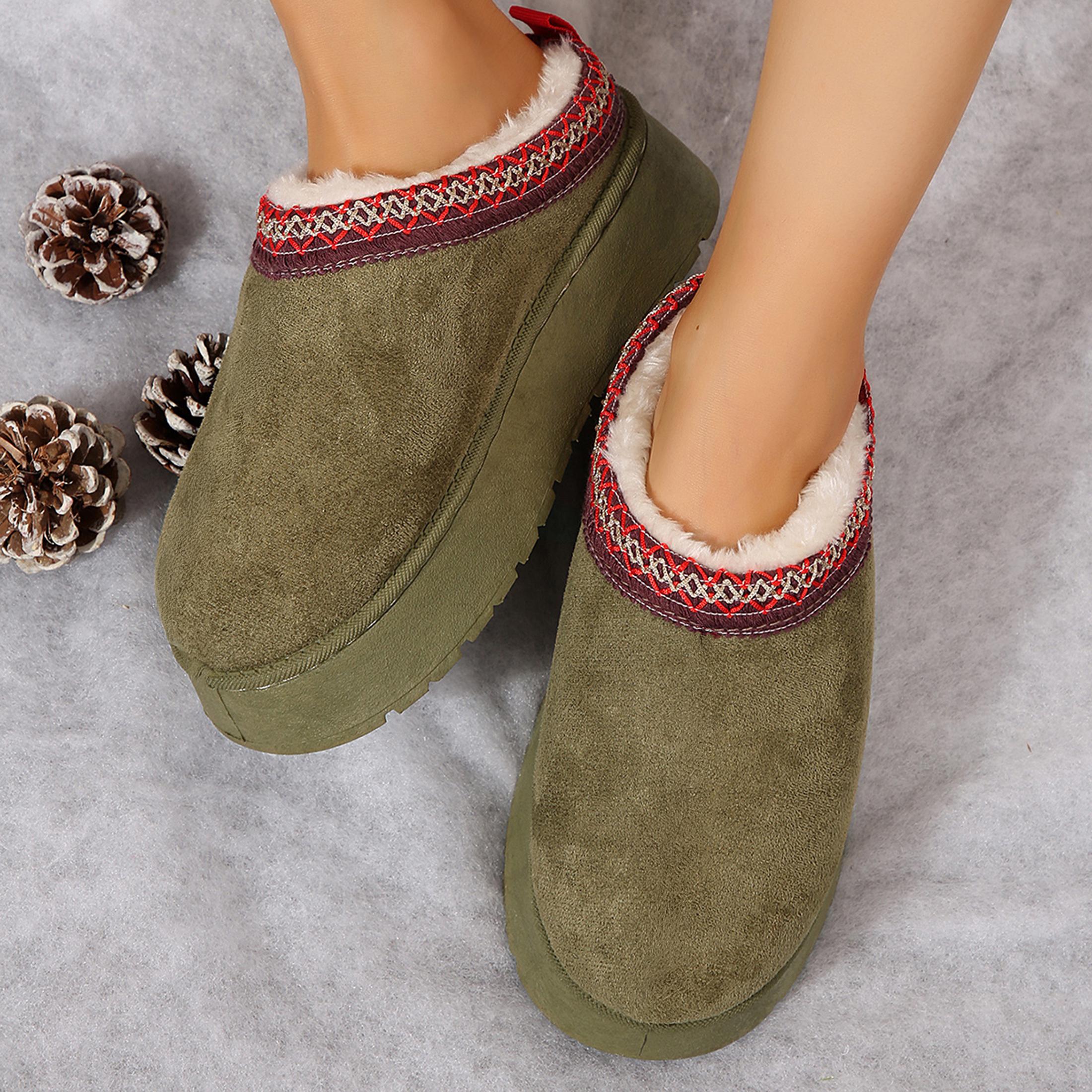 Women's Slippers Platform Short Ankle Boots Women's Suede Leather Cozy Wool Lined Indoor And Outdoor Slippers