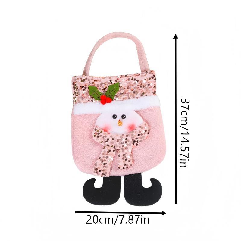 Glitter Gift Bag Christmas Santa Snowman Handbag, Candy Bag, Apple Bag, Fabric Material, Perfect for Holidays, Festive Packaging