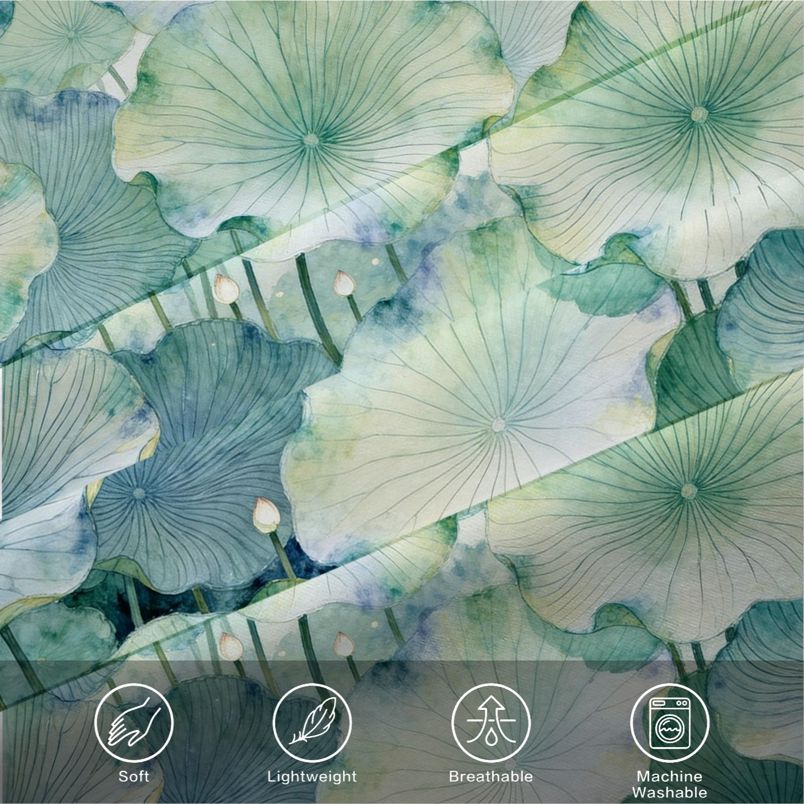 2/3 Piece Watercolor Lotus Leaf Duvet Cover Set, Green Lotus HD Digital Print Bedding Set, Soft Breathable Comforter Cover with Zipper & Corner Ties for Bedroom & Dorm (Comforter Not Included)