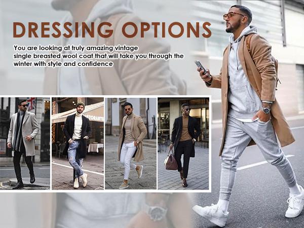 COOFANDY Mens Wool Blend Winter Overcoat - Classic Notched Lapel Single Breasted Design with Pockets