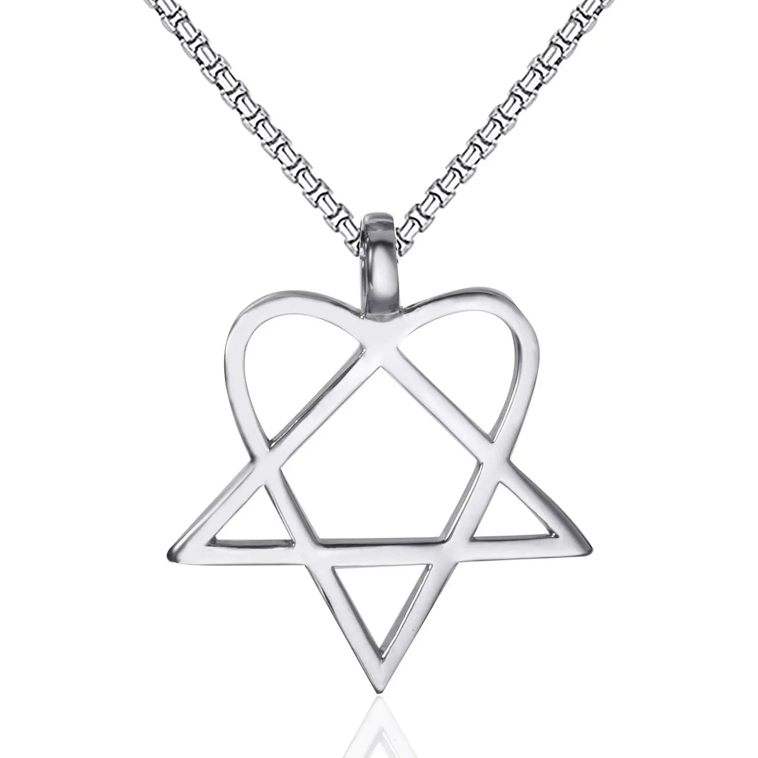Mens Womens Stainless Steel Pendant Necklace Heartagram Star Heart Him Chain Vintage jewelry