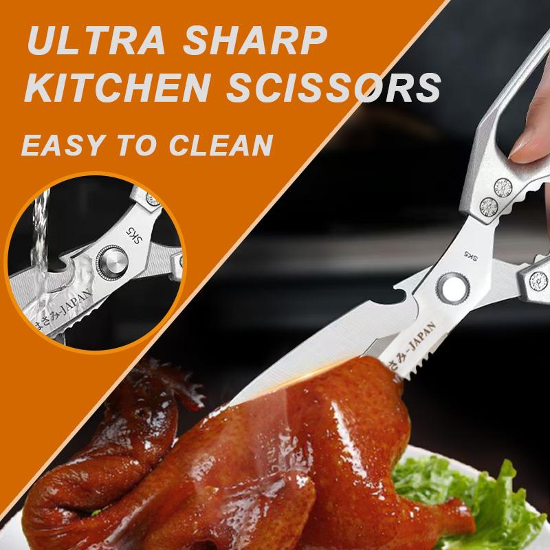 Kitchen Scissors All Purpose - Stainless Steel Kitchen Shears, Sharp Silver Meat Scissors, Dishwasher Safe, Heavy Duty Poultry Shears, Japanese Cooking Scissors for Food, Chicken Bones, and Turkey – Perfect Father's Day  Gift!