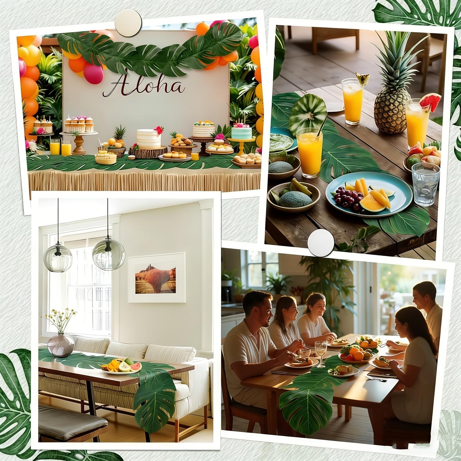 Nordic Artificial Monstera Table Runner, Tropical Hawaiian Party Decor, Faux Plant Table Accessory, Home Kitchen Decoration