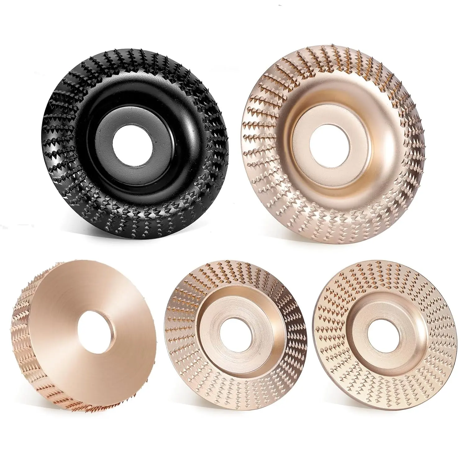5PC Angle Grinder Wood Carving Disc Set, 4" & 4 1/2" , 5/8" Arbor, Wood Shaper & Stump Grinder Teeth