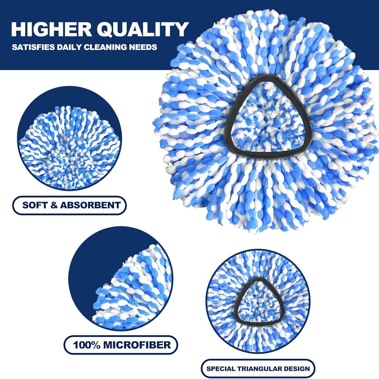 Spin Mop Head Replacement, 3-Pack Microfiber Refill Heads for Rinseclean 2-Tank System, Cleaning Accessories